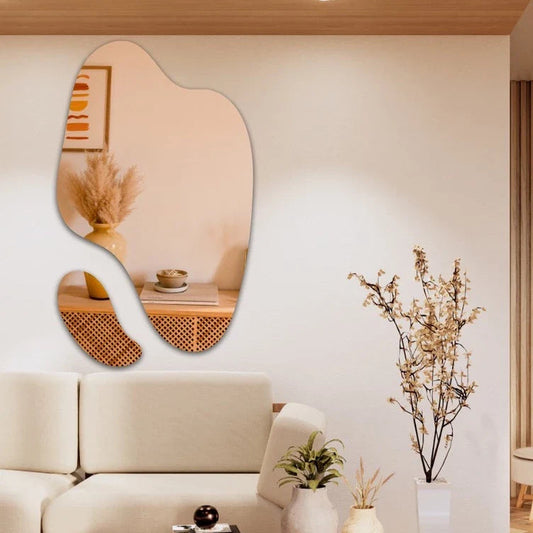 Espejo grande Organic Elegance: conjunto decorativo abstracto futurista de 2 piezas en liquidación