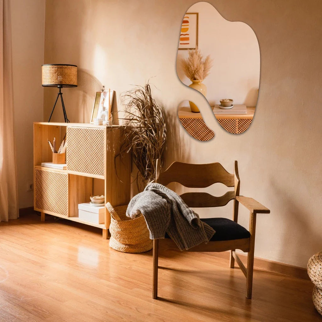 Espejo grande Organic Elegance: conjunto decorativo abstracto futurista de 2 piezas en liquidación